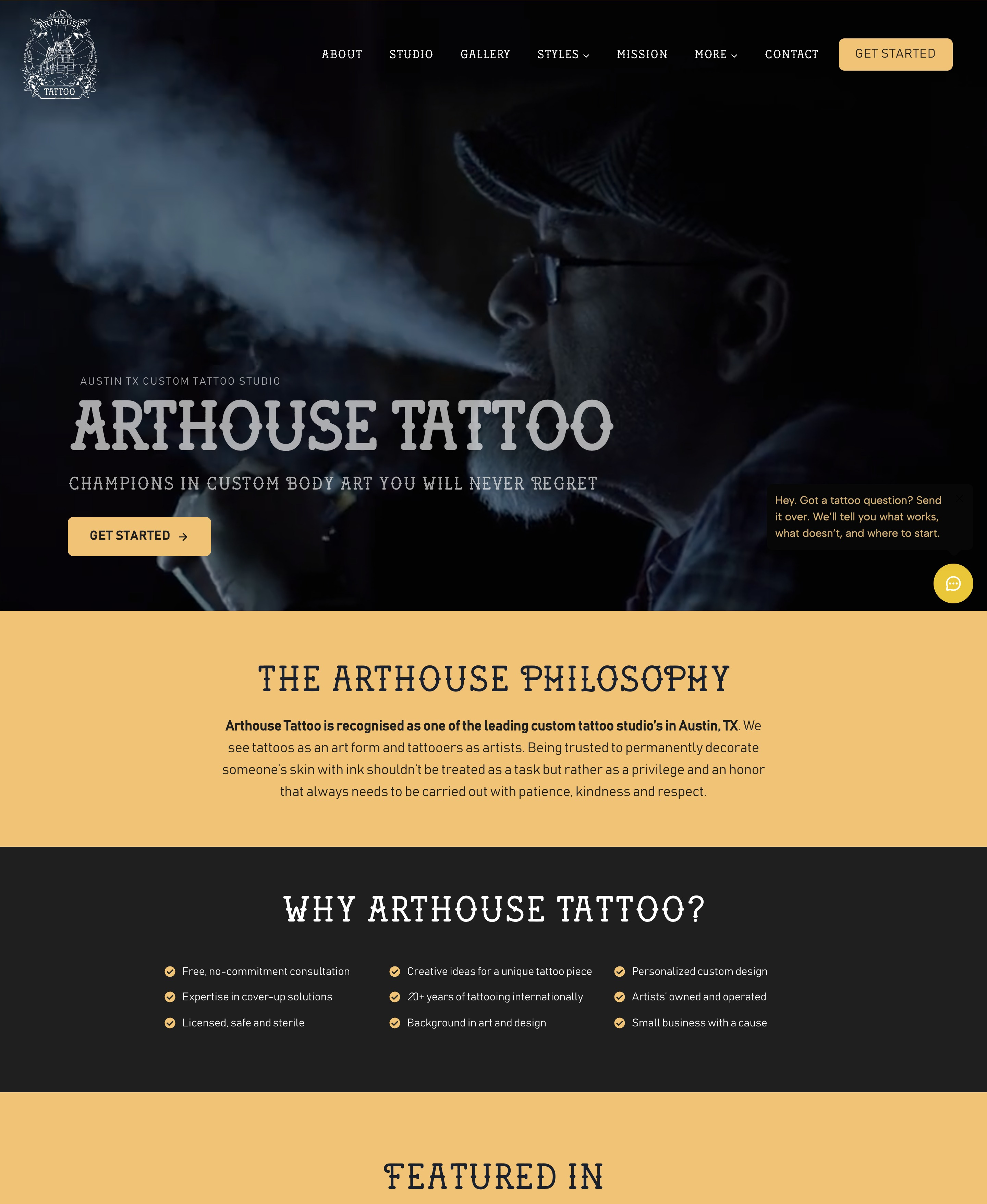 Arthouse Tattoo website screenshot