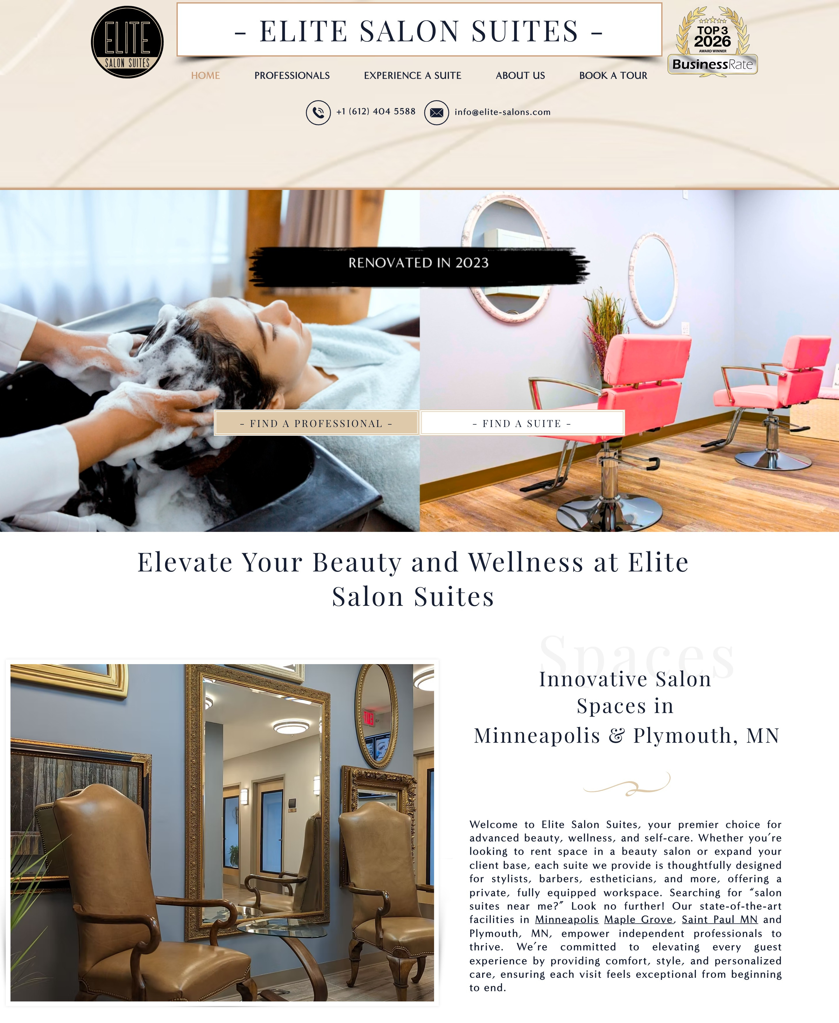 Elite Salon Suites website screenshot