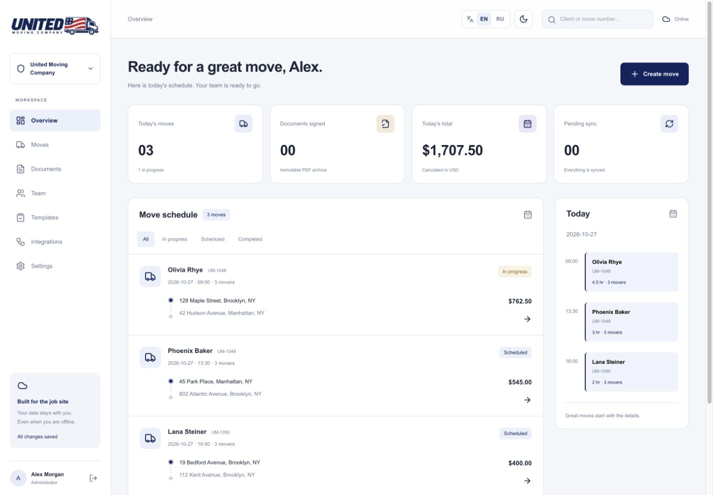 United Moving Company — Desktop · Light theme